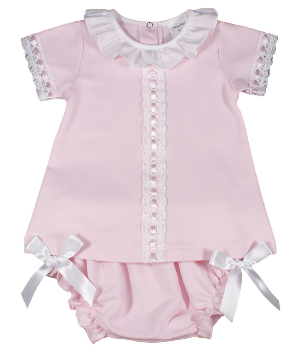 NEW IN GIRLS BABY PINK ROMPERS JAM PANT/TOP SPANISH INSPIRED BIG BOWS NEWBORN-6M