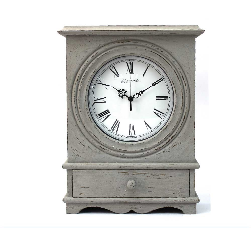 leonardo grey shabby chic mantle clock with drawer lp28612 ebay leonardo grey shabby chic mantle clock with drawer lp28612 ebay